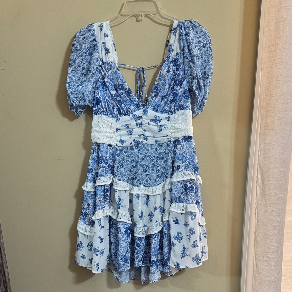 Altar'd State Blue and White Floral Mini Dress